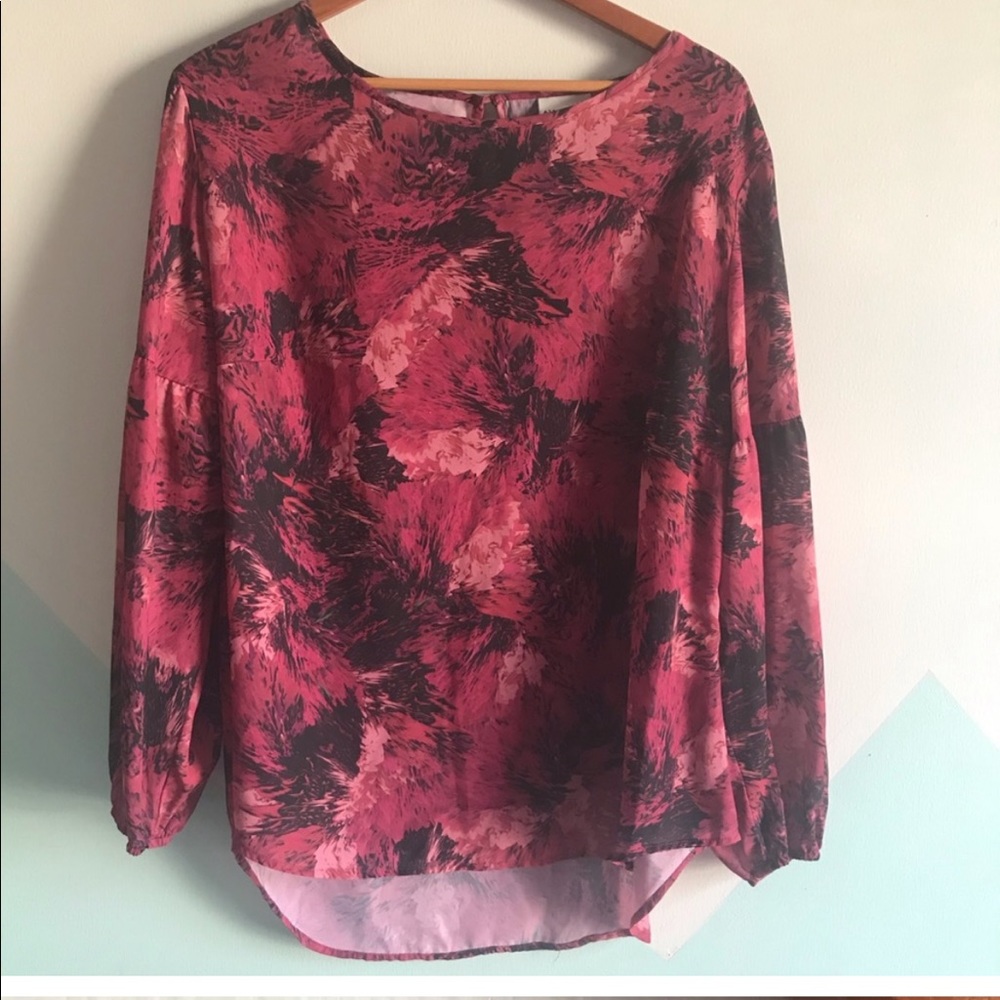 Plus size pretty floral pink top with long sleeve
